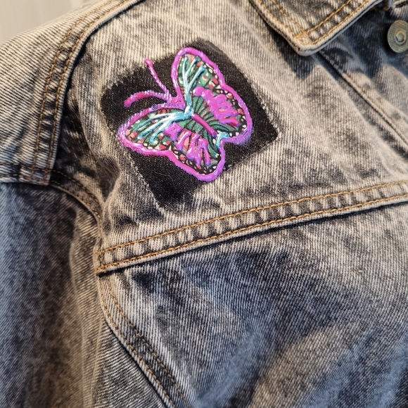 Ruff Stuff Vintage 90's Gray Denim Jean Jacket Patches •Size Kids XL/Women Small - Picture 3 of 13